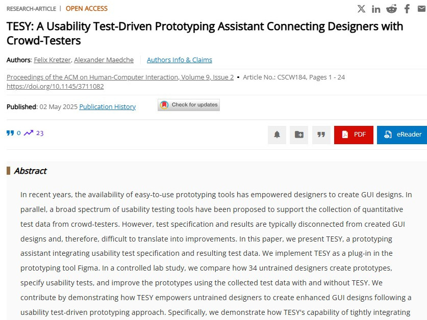 New Publication in the Proceedings of the ACM on Human-Computer Interaction