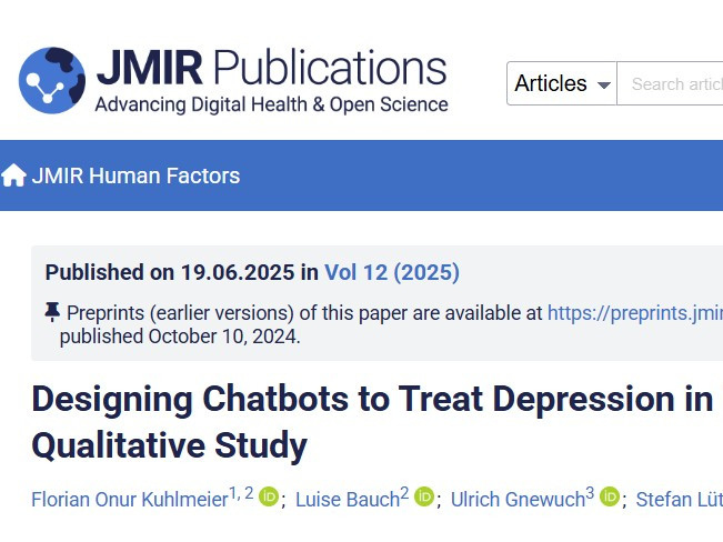 New Publication in JMIR Human Factors:  Designing Chatbots to Treat Depression in Youth: Qualitative Study 