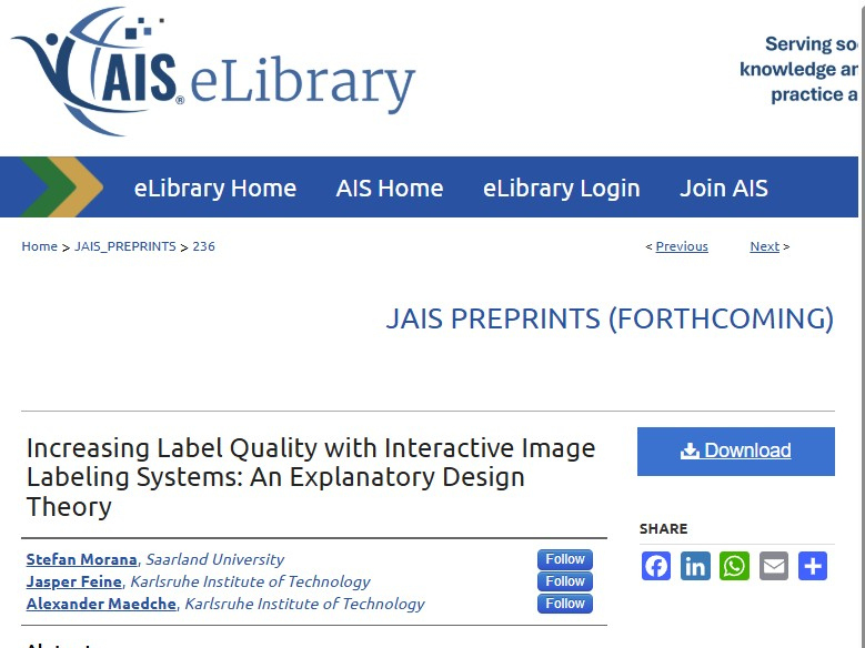 New Publication in JAIS: ?Increasing Label Quality with Interactive Image Labeling Systems: An Explanatory Design Theory? 